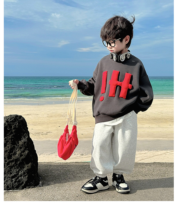 童话记忆2024秋季新款童装儿童韩版纯色卫衣贴布绣男童字母上衣潮详情18