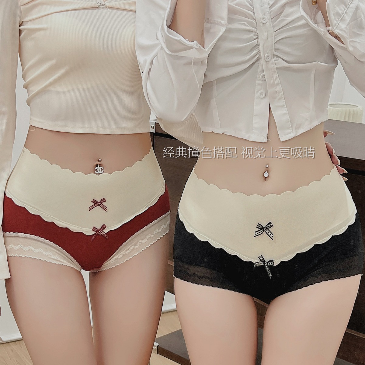 平角内裤女士人棉中腰全棉抗菌裆少女不夹臀舒适高弹透气学生内裤详情4