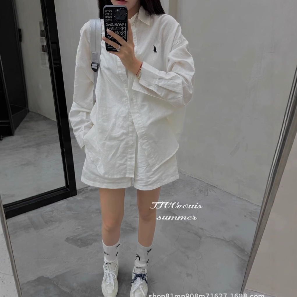 韩式气质女装2025春装新款韩版宽松防晒衬衫短裤休闲棉感两件套女详情4