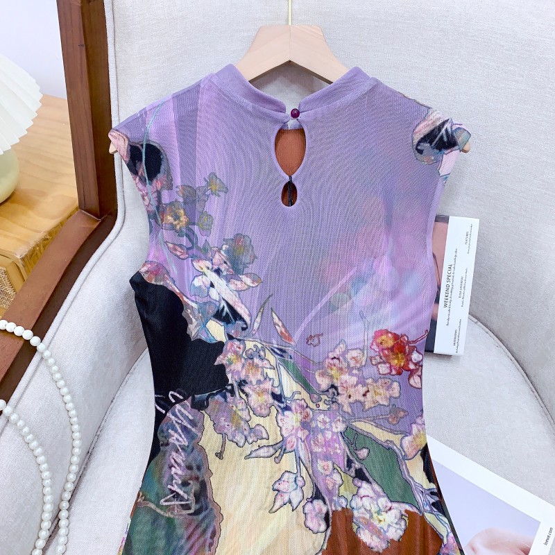 现货OfAki新中式前后两穿撞色旗袍连衣裙女印花鱼尾背心裙详情28