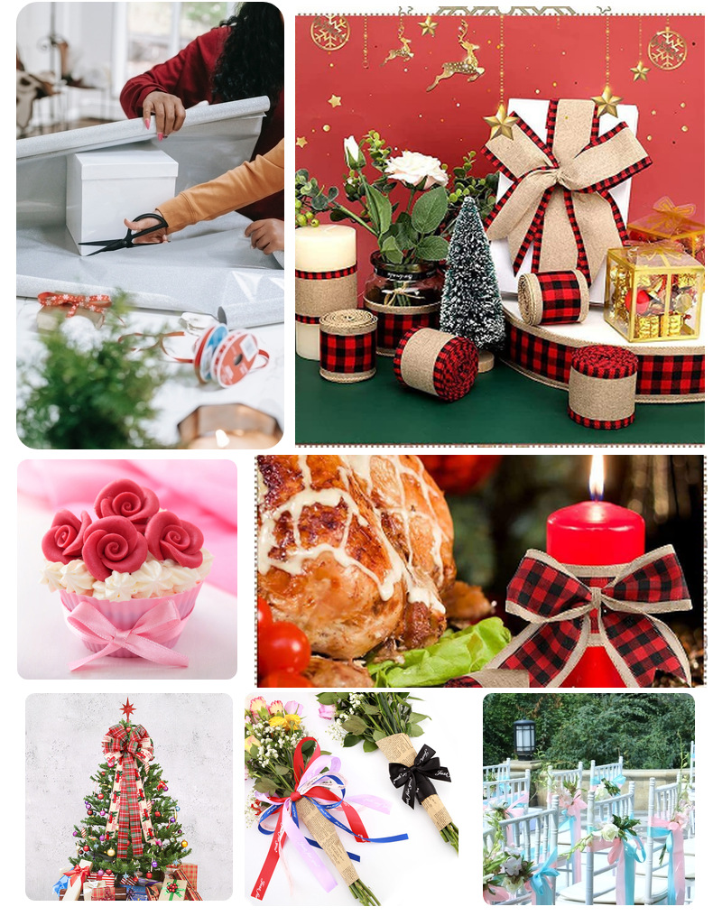 美丝源直销亚玛逊红黑格子蝴蝶结圣诞part装饰丝带格子蝴蝶结详情21