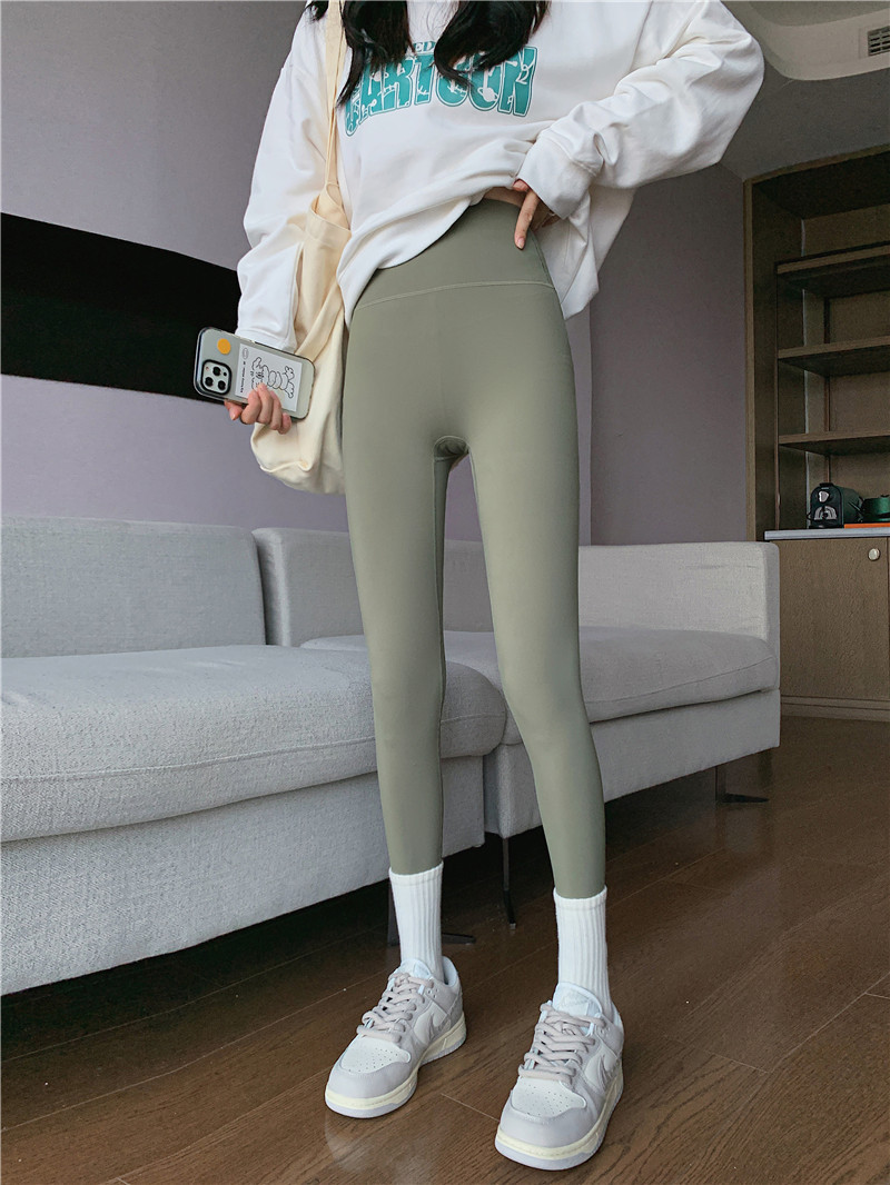 Nude shark pants for women, autumn Barbie pants, coffee-colored high-waisted, belt-cinching and hip-lifting yoga base tights pic 27