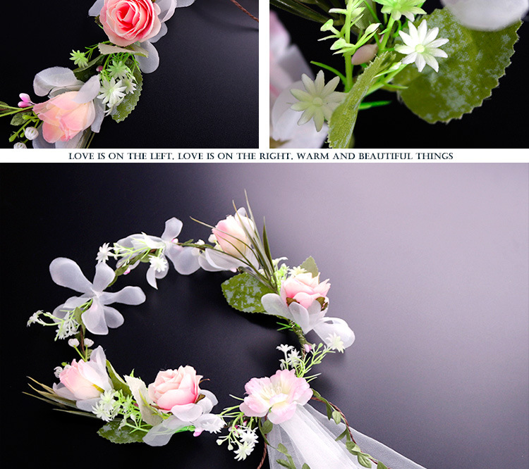 Factory direct sales of off-white mesh flower garlands, European rose simulation flower wedding gowns, headscarves, and Hawaiian photo headwear for brides pic 8