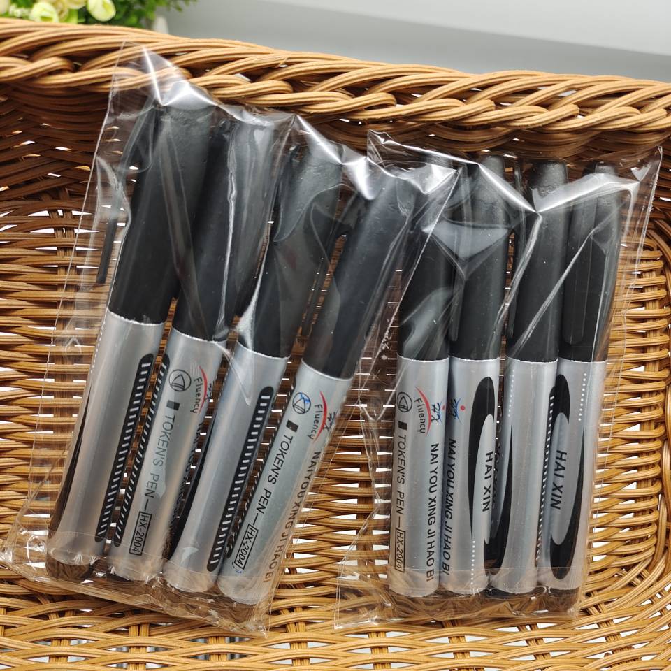 4 marker pens in a bag: large large-headed pen, black ink-filled large-headed pen, blue and red oil-based express logistics pen pic 11