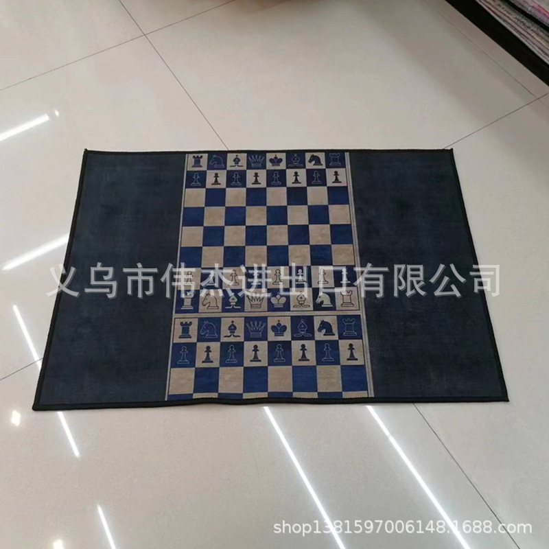 现代时尚简约轻奢黑色客厅玄关厨房棋盘格地毯地垫详情2