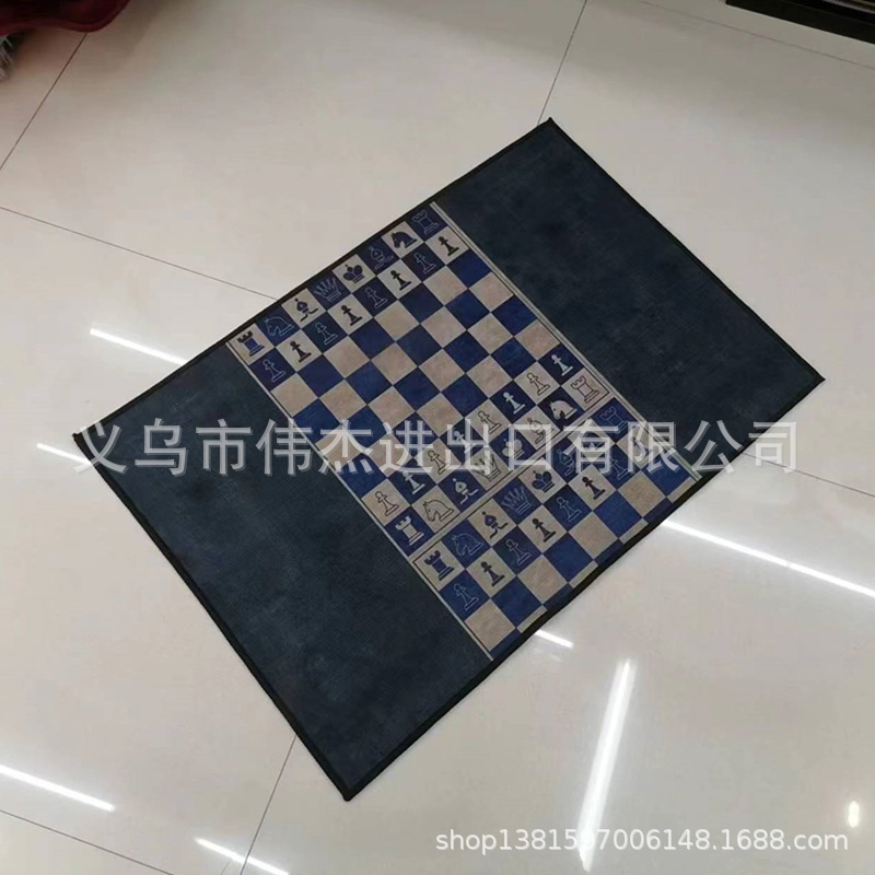 现代时尚简约轻奢黑色客厅玄关厨房棋盘格地毯地垫详情3