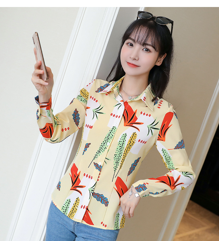 New spring and autumn Korean-style slim-fit shirt for women, long-sleeved printed striped trendy base layer, Hong Kong-style top for women pic 61