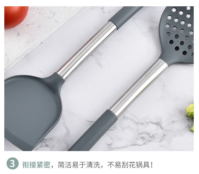 直供亚马逊厨房用品套装烹饪不粘锅勺铲管柄不锈钢硅胶厨具现货详情12