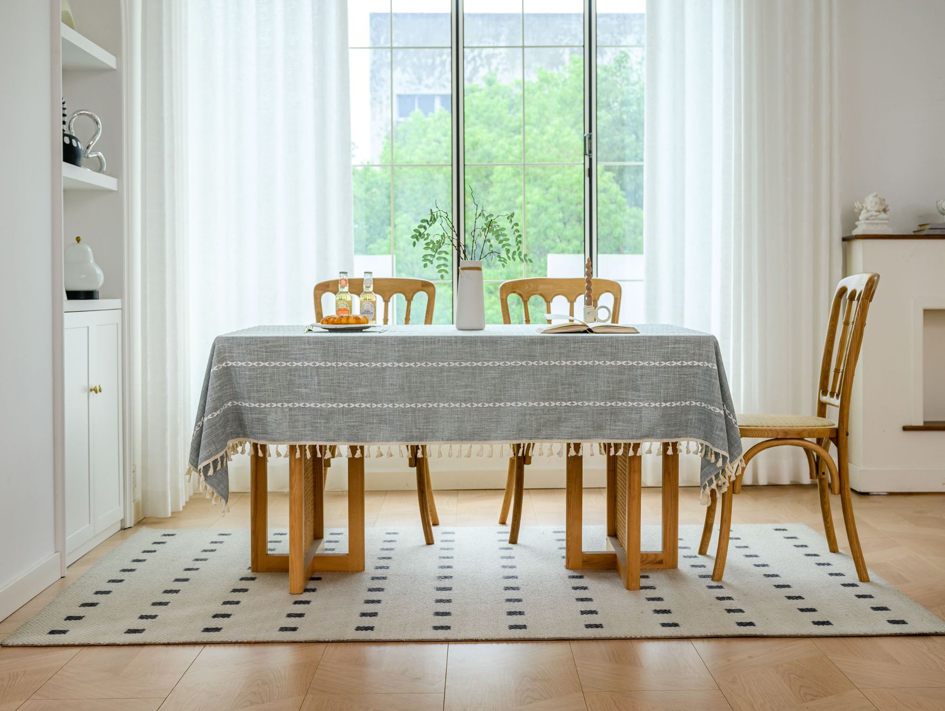 Cross-border three-dimensional embroidered striped tablecloth, popular black solid color, white cotton and linen tablecloth cover, fabric outdoor party pic 87