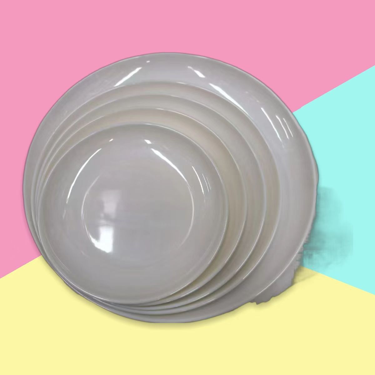 White melamine creative round plates for hotel hot pot, banquet dishes, cold dishes, snacks, plastic flat plates, pastries, commercial use pic 10