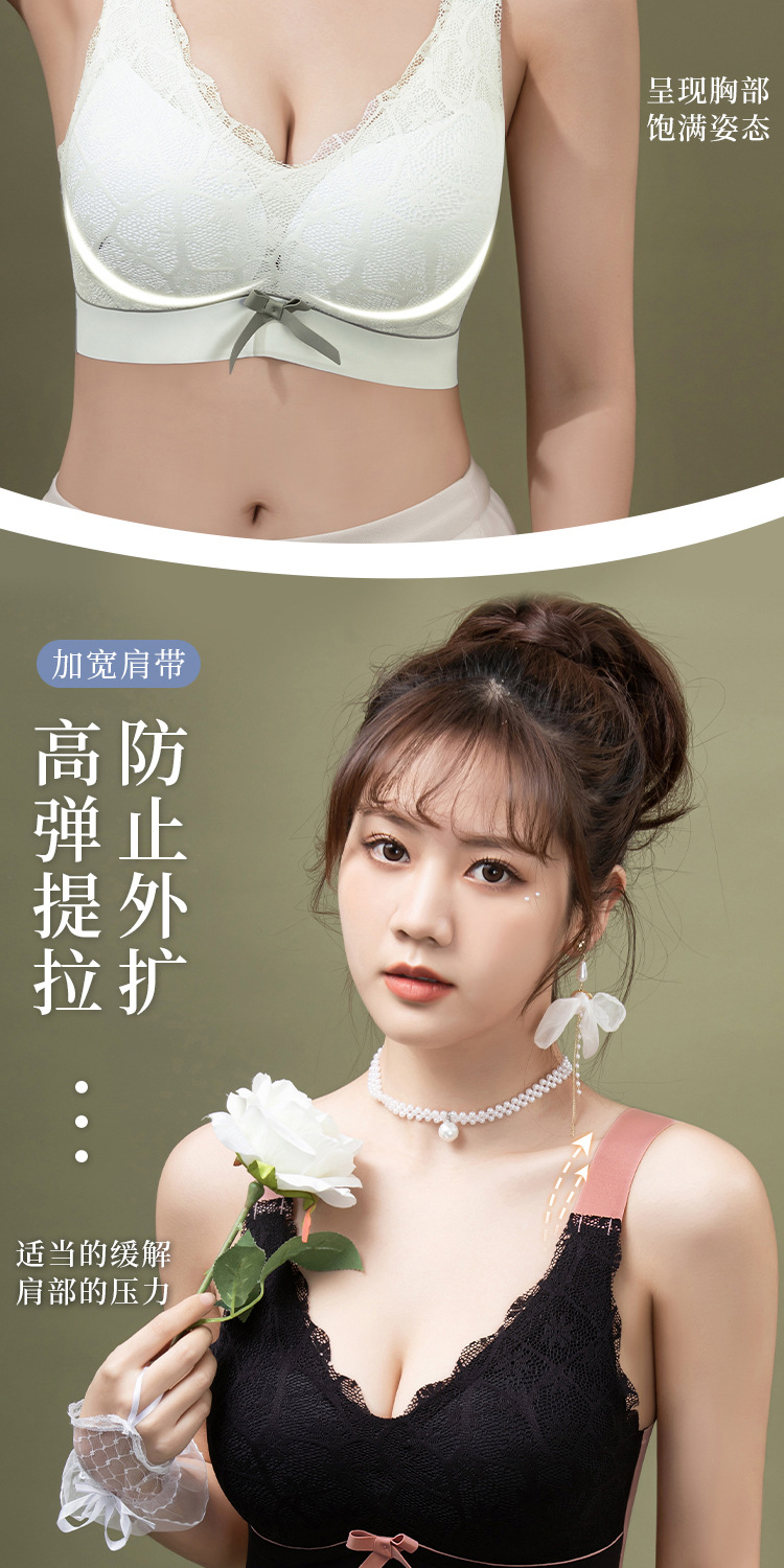 大码文胸200斤m高弹无痕蕾丝内衣女无钢圈防下垂运动睡眠薄款胸罩详情8