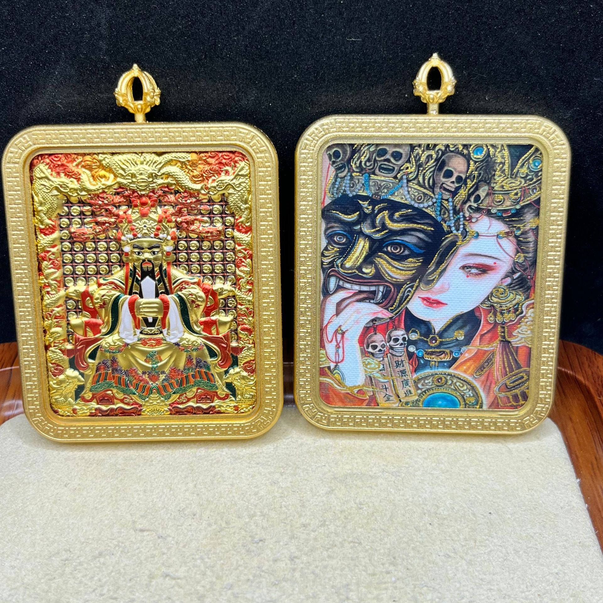 藏式半手绘双面唐卡吊坠 扎基拉姆唐卡 五台山龙五爷黄铜工艺品详情18