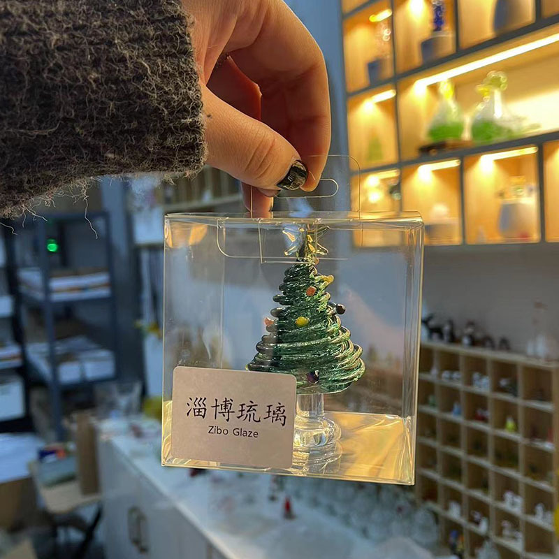 圣诞节礼物拉丝圣诞树淄博琉璃工艺品玻璃制品桌面摆件手工装饰灯详情25