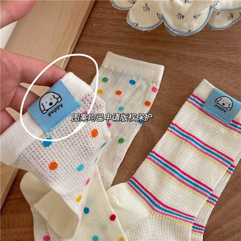 IOULOR薄款puppy狗彩色中筒袜夏季新品堆堆袜透气吸汗袜子批发女详情15