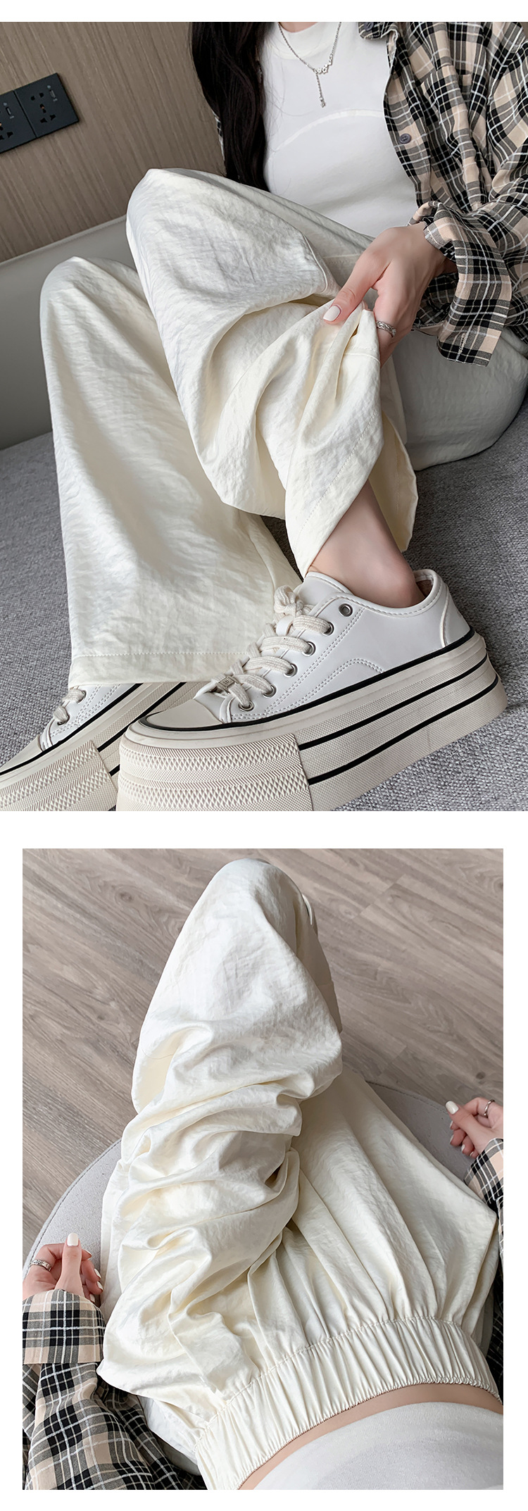 白色山本裤女装春2024新款显瘦宽松垂感奶芙裤子直筒休闲阔腿裤详情14