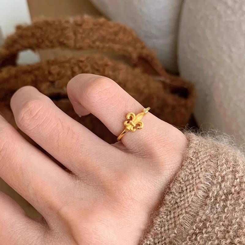 Retro style vintage brushed iris flower ring, a niche design for women's index finger ring, with a light luxury and high-end exquisite tail ring pic 6