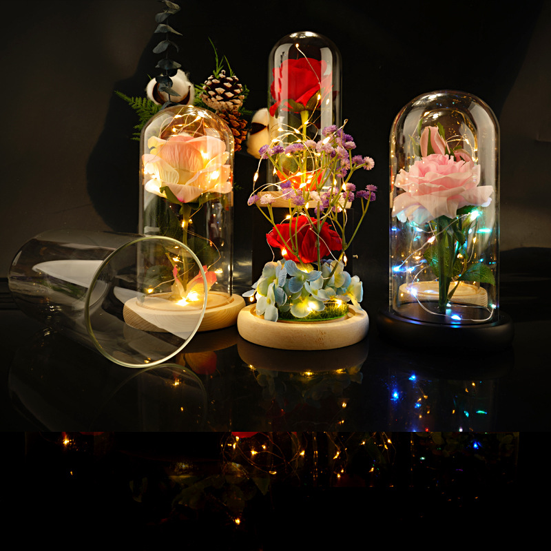 美女与野兽绒布玫瑰花灯玻璃罩灯 永生花小王子玫瑰花情人节礼物详情23