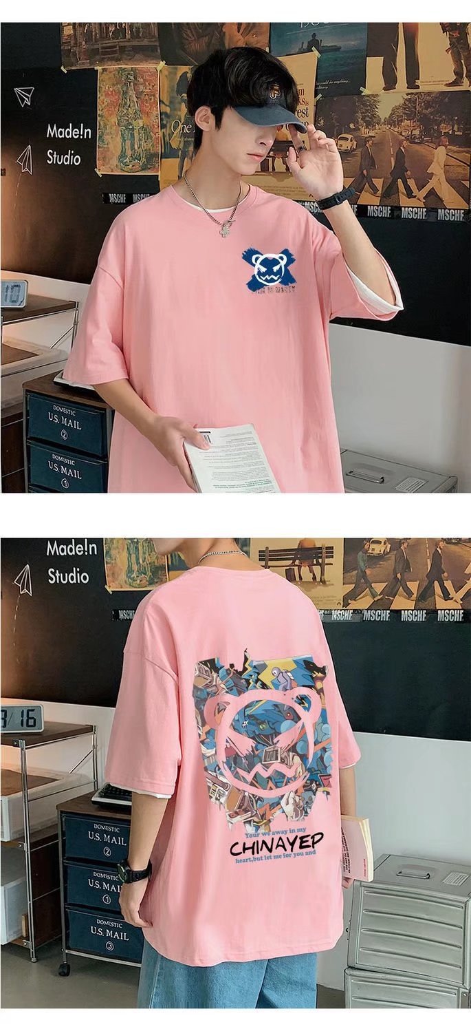 Summer Hong Kong-style devil graffiti short-sleeved T-shirt for men, ins trend loose couple half-sleeved T-shirt for casual wear, thin clothes pic 14