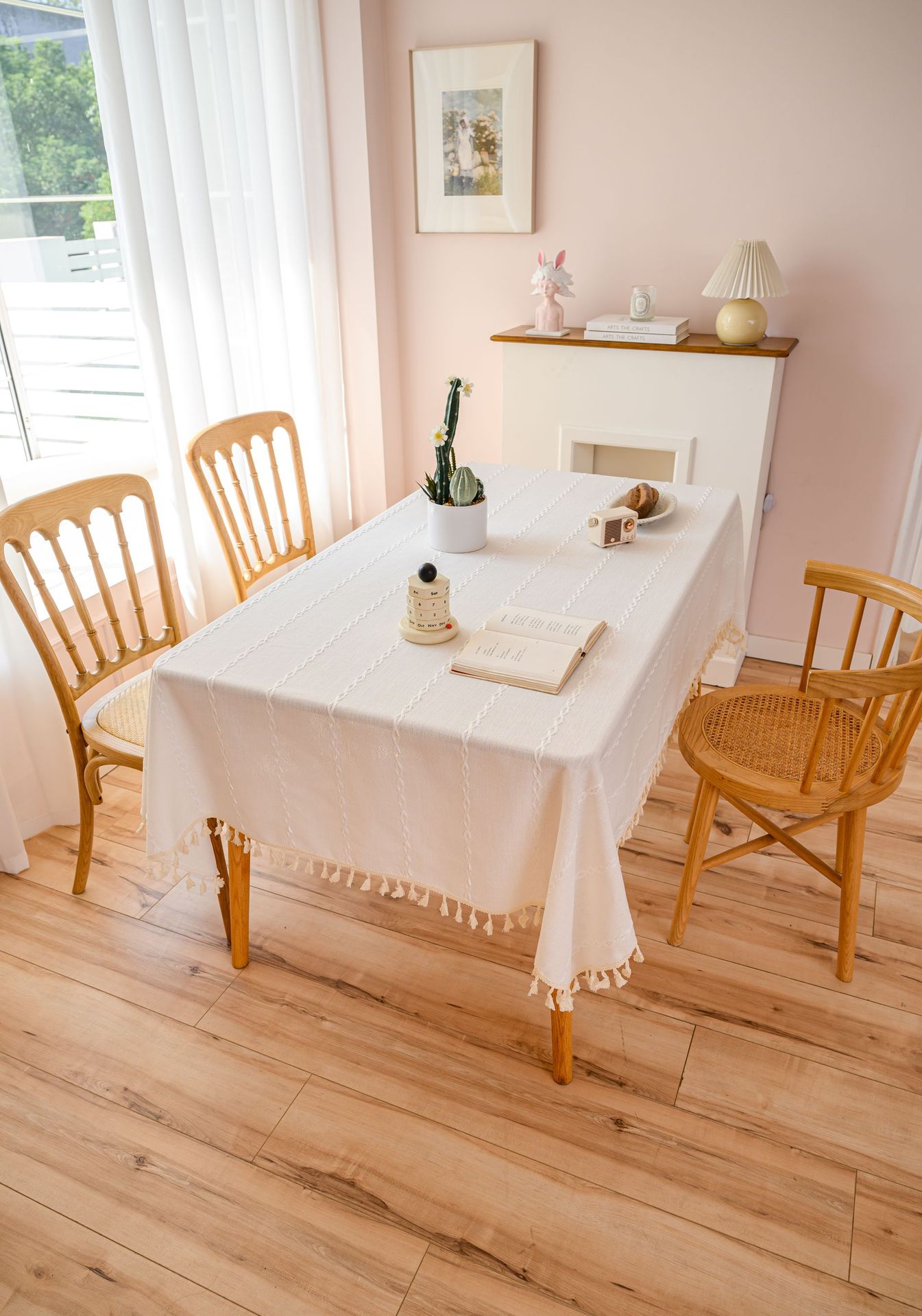 Cross-border three-dimensional embroidered striped tablecloth, popular black solid color, white cotton and linen tablecloth cover, fabric outdoor party pic 2