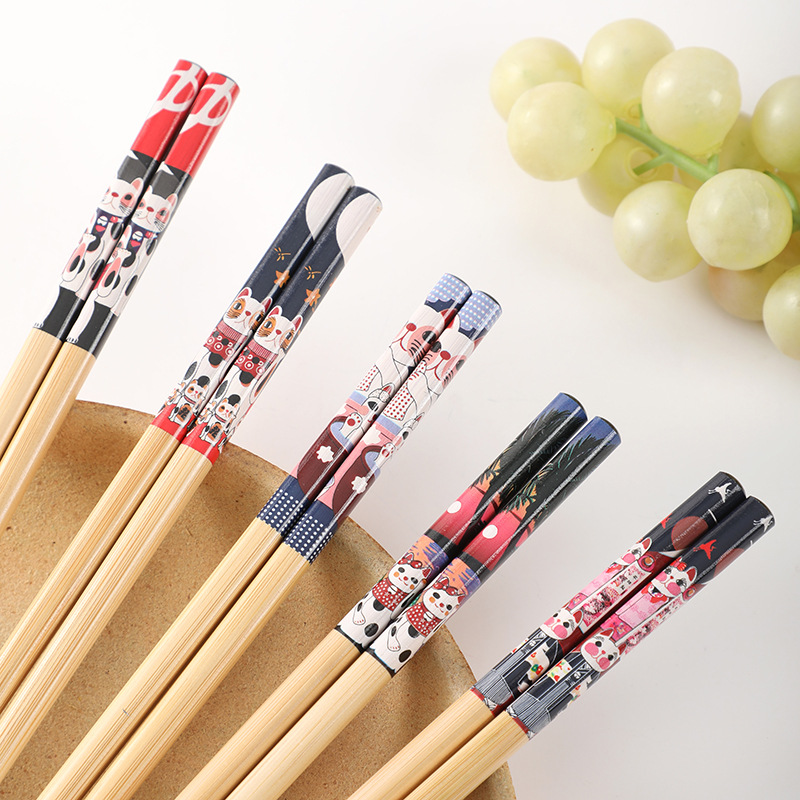 家用竹筷子高档防滑韩式印花竹木精品五色防霉筷子寿司筷一人一筷详情16