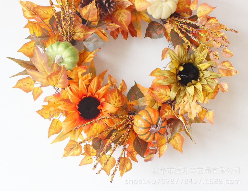 Desheng 2021 Cross-border E-commerce Amazon Autumn Color Gratitude Harvest Festival Pumpkin, Maple Leaf, Berry, Vine Ring and Wreath Decoration pic 5