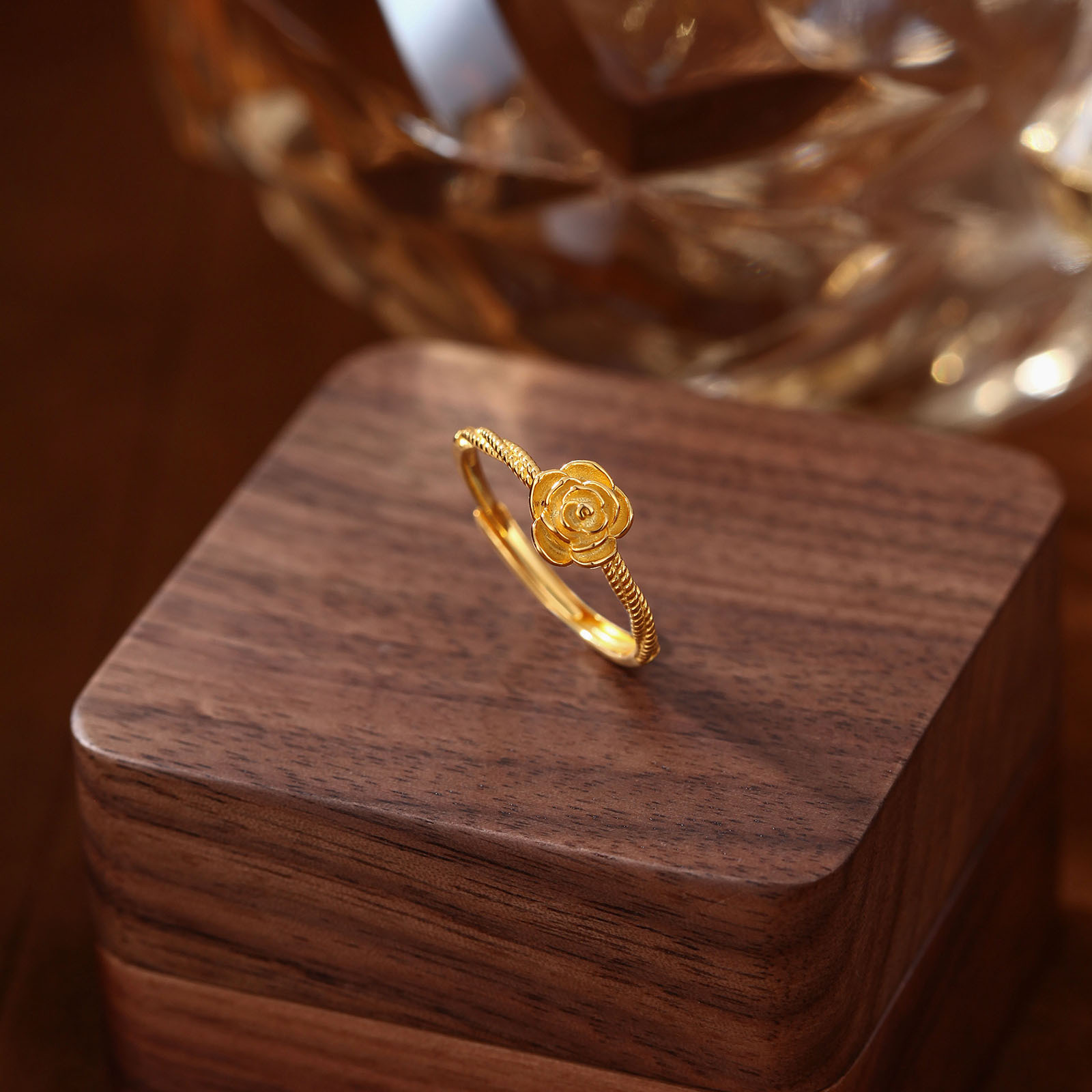 S999纯银足银戒指山茶花开口可调节素银指环抖音小红书手饰礼物详情9