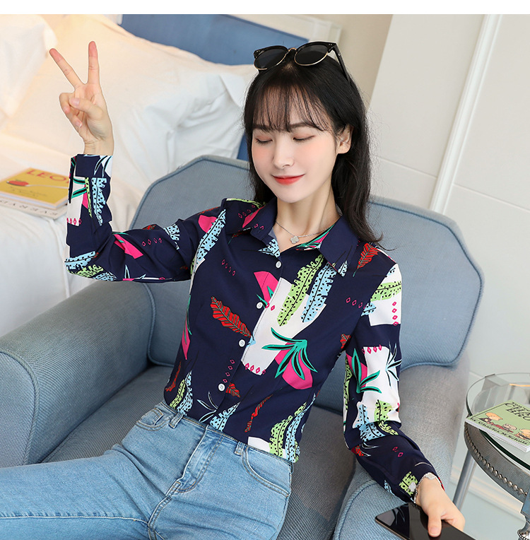 New spring and autumn Korean-style slim-fit shirt for women, long-sleeved printed striped trendy base layer, Hong Kong-style top for women pic 98