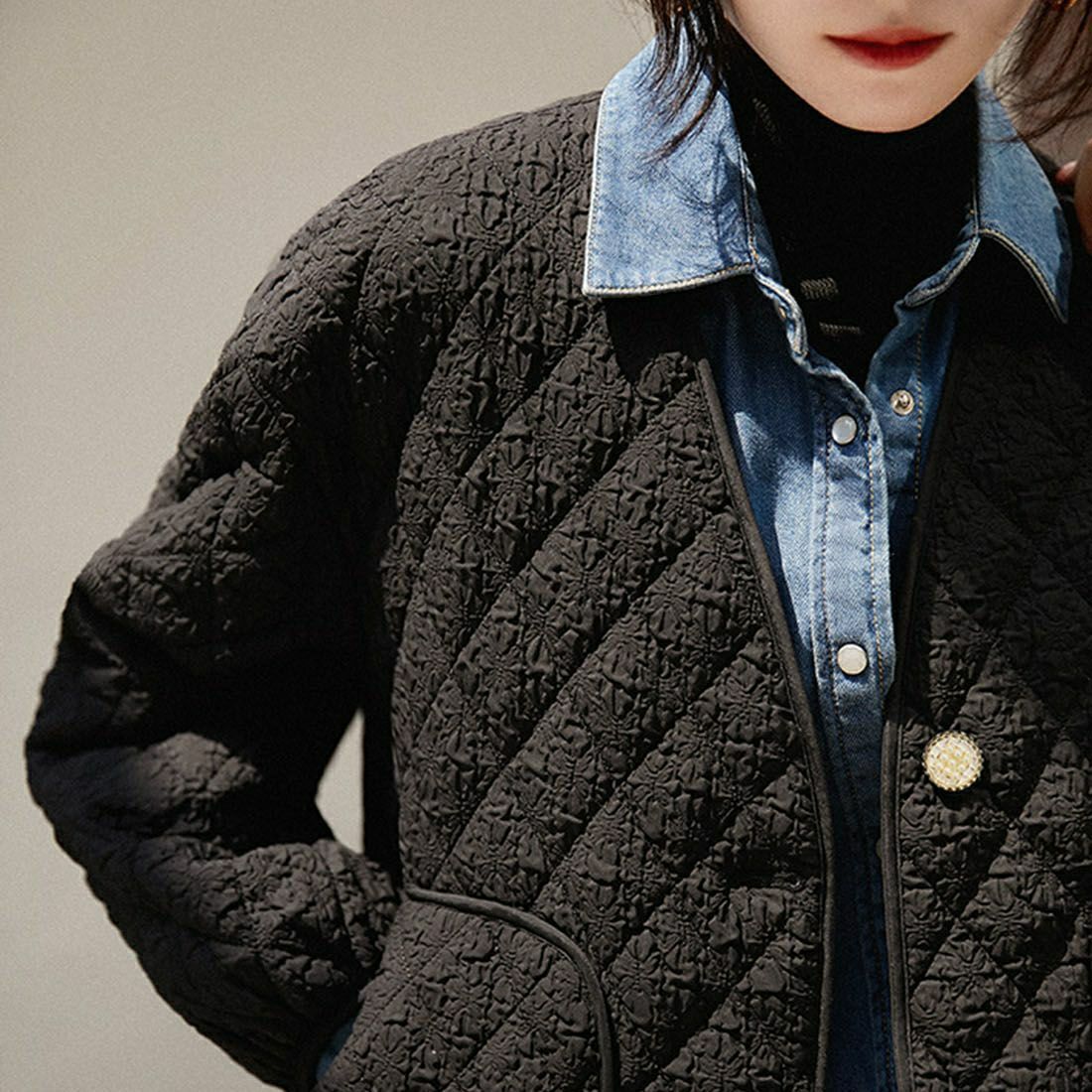 设计感菱形棉衣女V领轻薄好叠穿小香风棉服外套2022秋冬款详情4