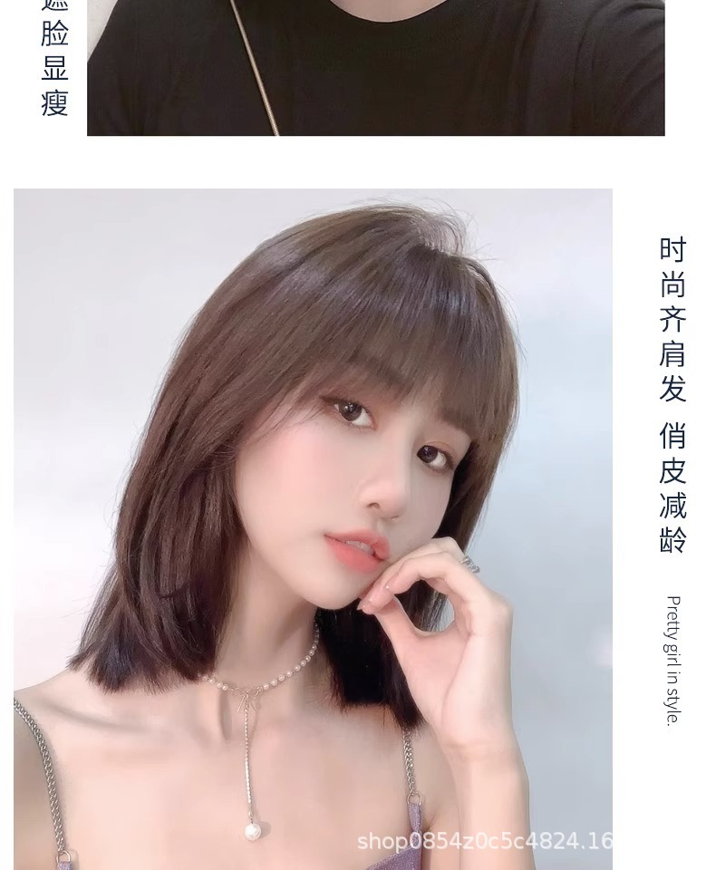 Wig for women, long straight hair, full head cover style, real hair strands, real hair, collarbone, full real, natural, round face, wavy, in stock pic 17