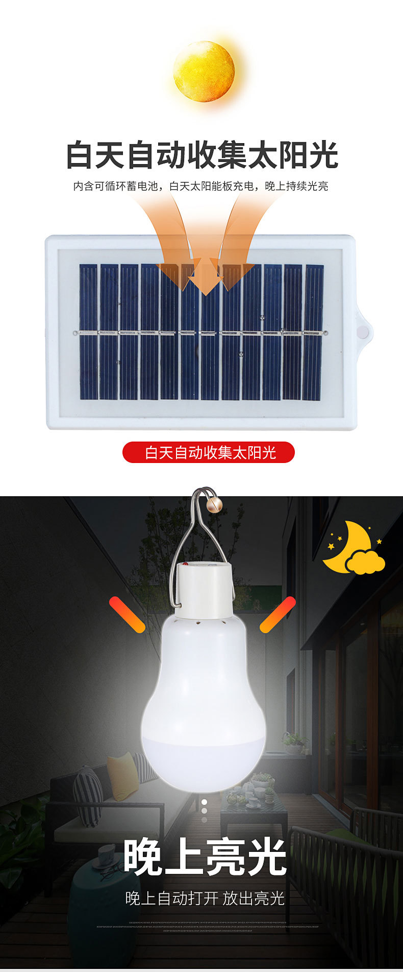 Solar-charged led bulb split type with extension cord, street stall, night market, outdoor camping power outage emergency light pic 6