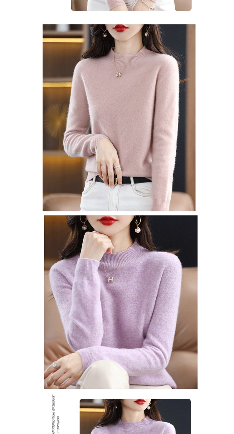 The new semi-high-neck cashmere sweater for women in the 2022 autumn and winter season is elegant and slimming. It is a versatile cashmere base knitted sweater top pic 13