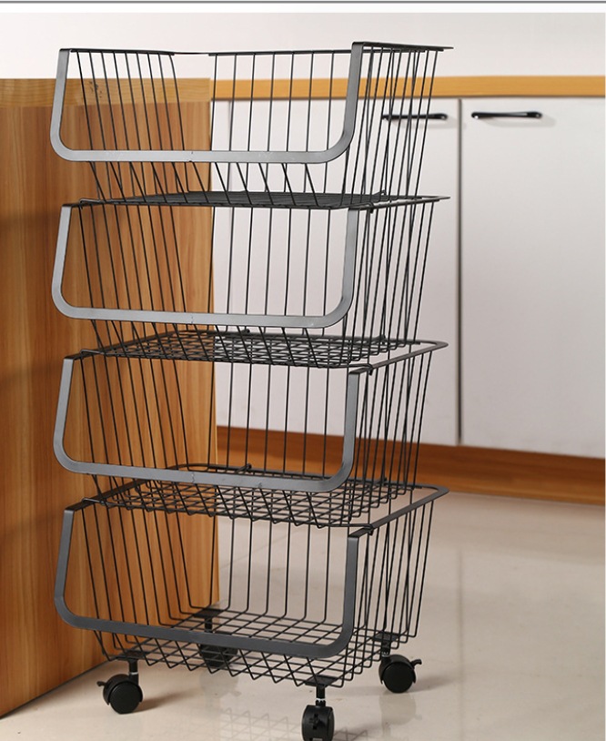 Portable kitchen storage rack trolley, floor-standing vegetable basket trolley, household storage, rotating storage rack, storage rack pic 4