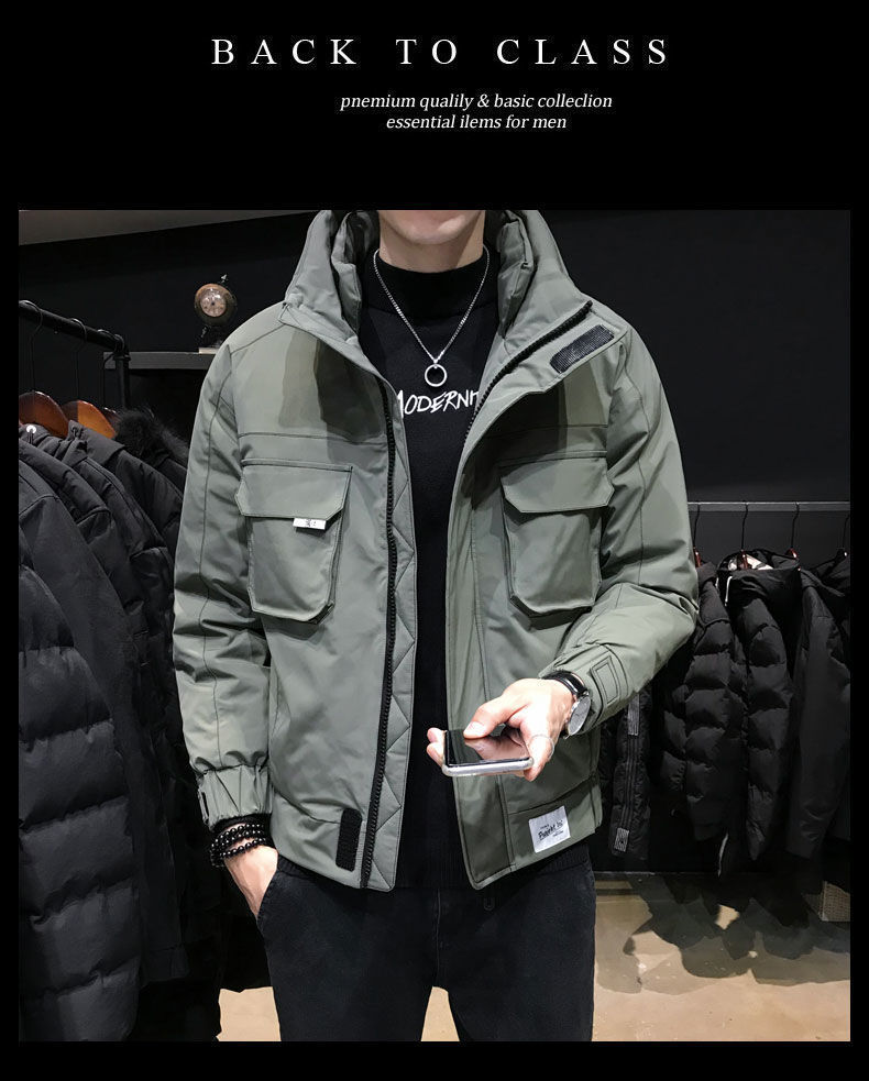 高档羽绒服男爆款冬季潮流帅气短款潮牌工装加厚冬装男士派克外套详情9