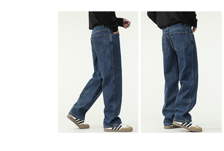 秋冬新款男装 深蓝色韩版水洗牛仔裤 中直筒宽松阔腿长裤子 适合运动休闲男士裤装详情14