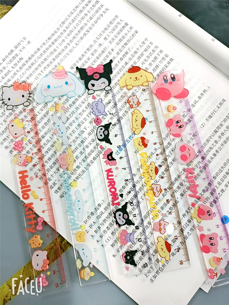 Cute and creative Sanrio cartoon pattern acrylic double-layer transparent student measuring 15CM stationery ruler pic 1