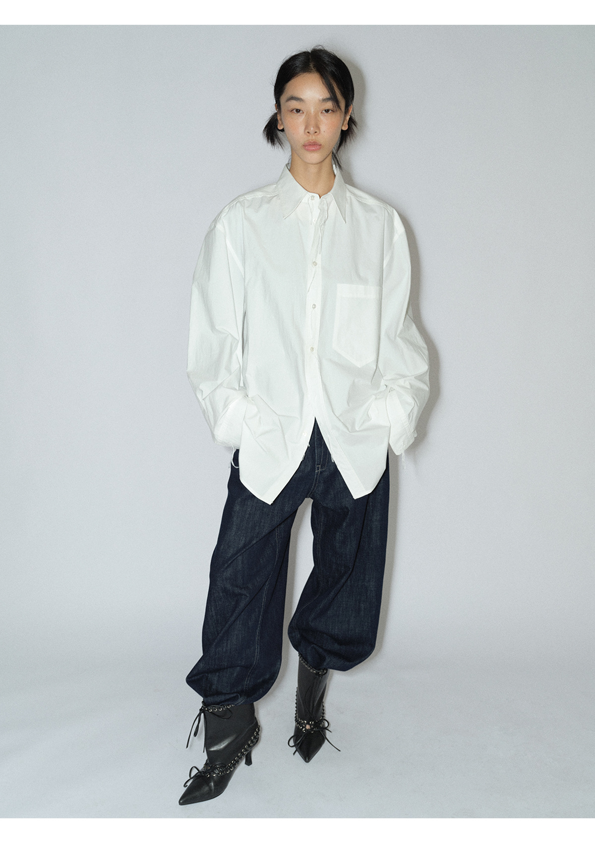 [识时]新品盐缩匹马棉宽松休闲百搭翻领长袖纯色衬衫上衣女V8465详情13