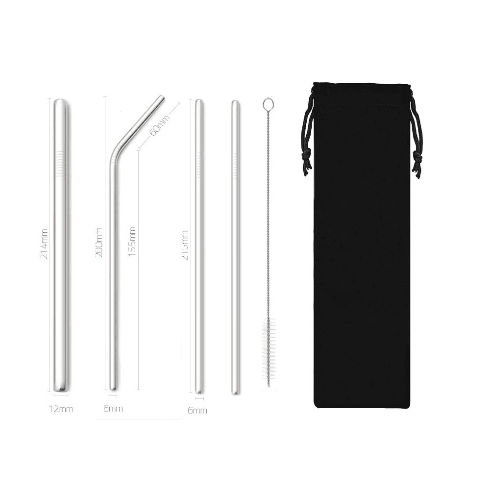 SWENO thickened 304 stainless steel straws, eco-friendly and portable, black bag straw set, customizable, portable, easy to clean, reusable, thickened stainless steel straws for outdoor and household use. pic 7
