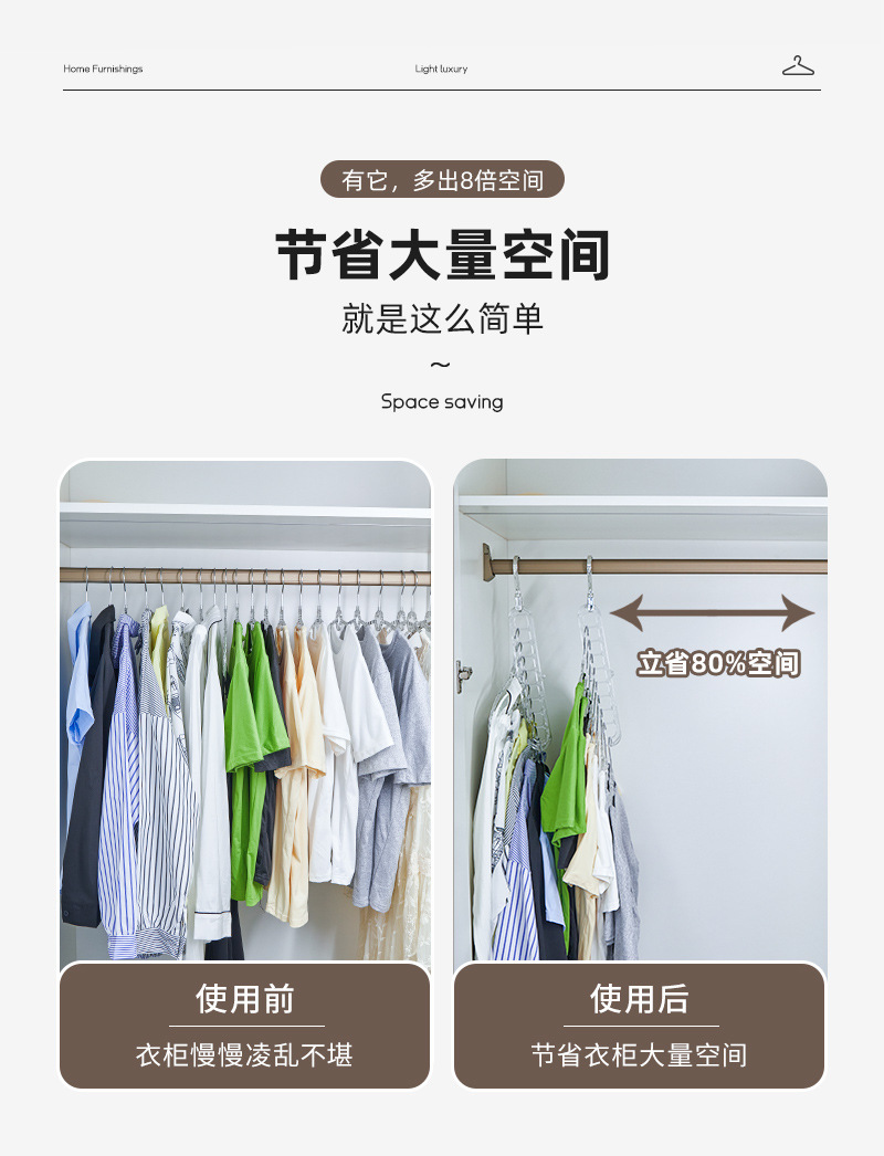 冰川纹九孔衣架家用收纳衣撑衣柜网红折叠收缩魔术旋转9孔挂衣架详情3