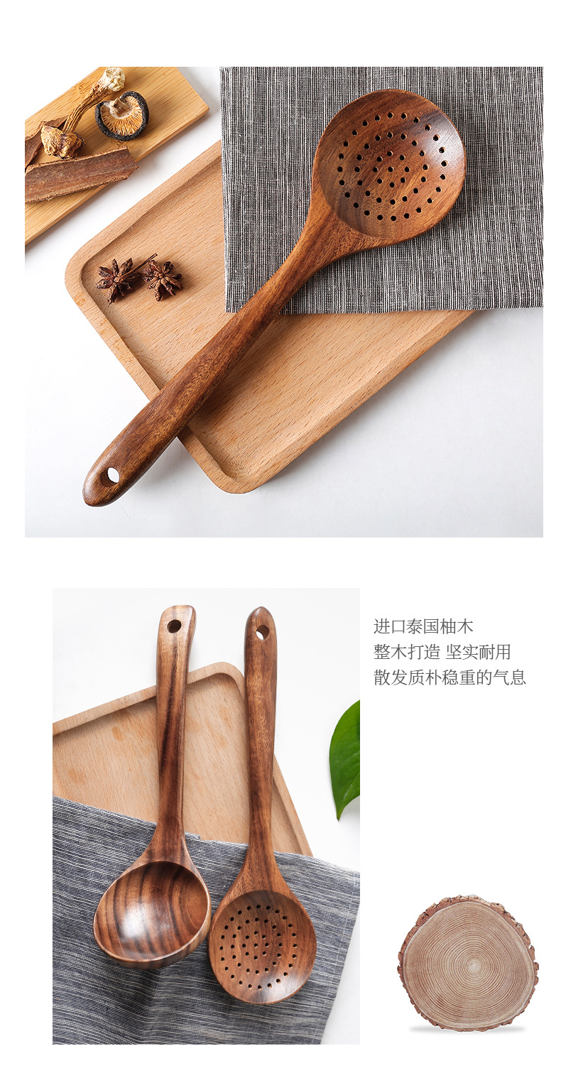 Tao Bao Wang Teak soup spoon, unpainted solid wood long-handled household extended clay pot spoon for soup, porridge and congee pic 7