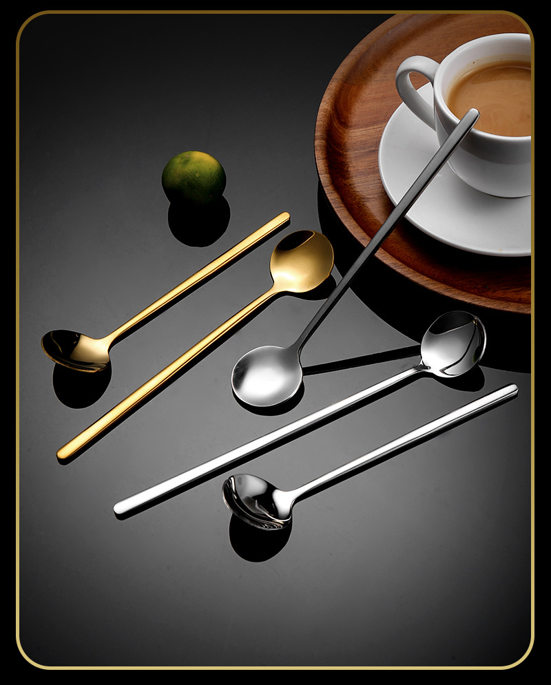 304不锈钢勺子高颜值家用咖啡勺长柄搅拌勺甜品勺加厚燕窝蜂蜜勺详情13