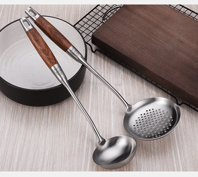 304 stainless steel rosewood handle spatula, cooking spatula, soup spoon, strainer, high-end gift kitchenware seven-piece set pic 17