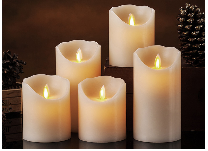 The manufacturer supplies a set of 5 pieces of paraffin electronic candle lamps with swinging and shaking simulation cylindrical LED candles in stock pic 9