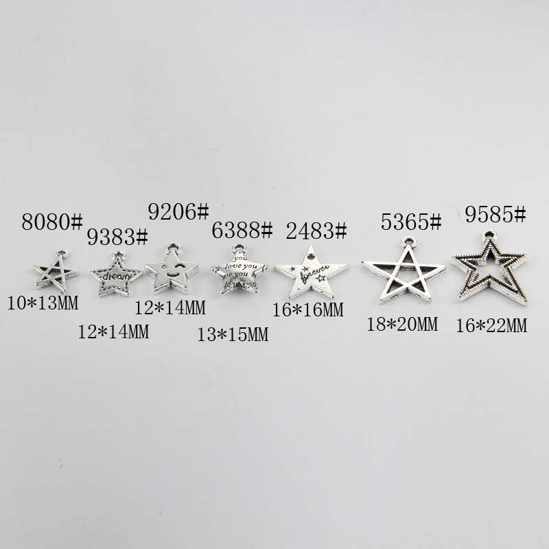 Factory direct sales of ancient silver five-pointed star pendants, hair accessories, headwear accessories, DIY jewelry accessories, alloy pic 2