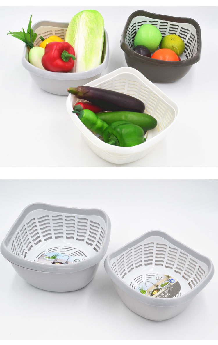Household vegetable washing baskets, double-layer plastic draining baskets, multi-functional fruit and vegetable baskets, hotel vegetable washing basins, wholesale for foreign trade pic 6