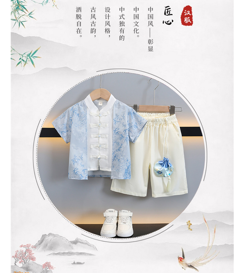 国潮汉服套装儿童国风夏装2025新款男女童六一演出服古装短袖两件套潮详情2