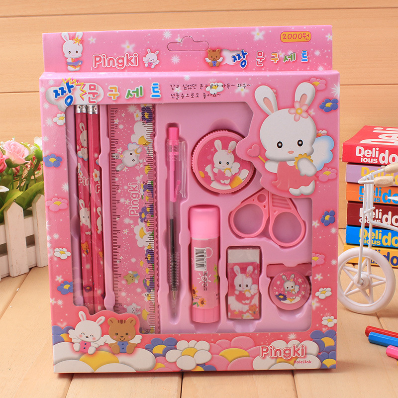 Special offer Cartoon Rabbit Pink and Blue 9-piece stationery set TZ2009 Student stationery set wholesale Taobao supply pic 3