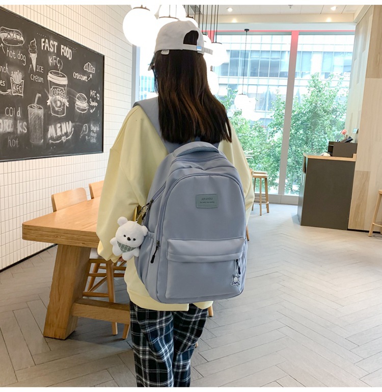 森系大容量高中大学生书包女简约百搭ins校园风双肩包女电脑背包详情36