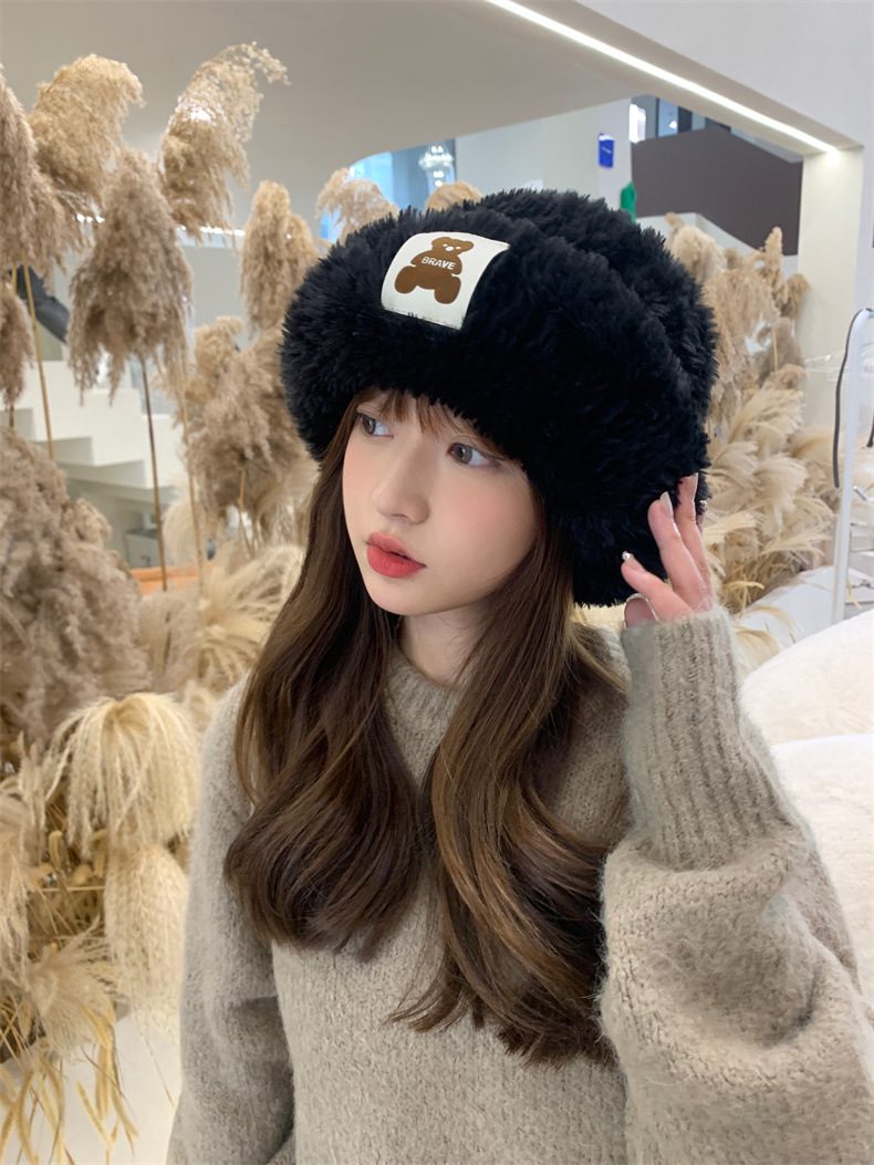 Sheepskin fleece headwear and ear-protecting hat, big head collar to show off face, little Northeast Mongolian cold-proof knitted hat, cute little bear pic 12