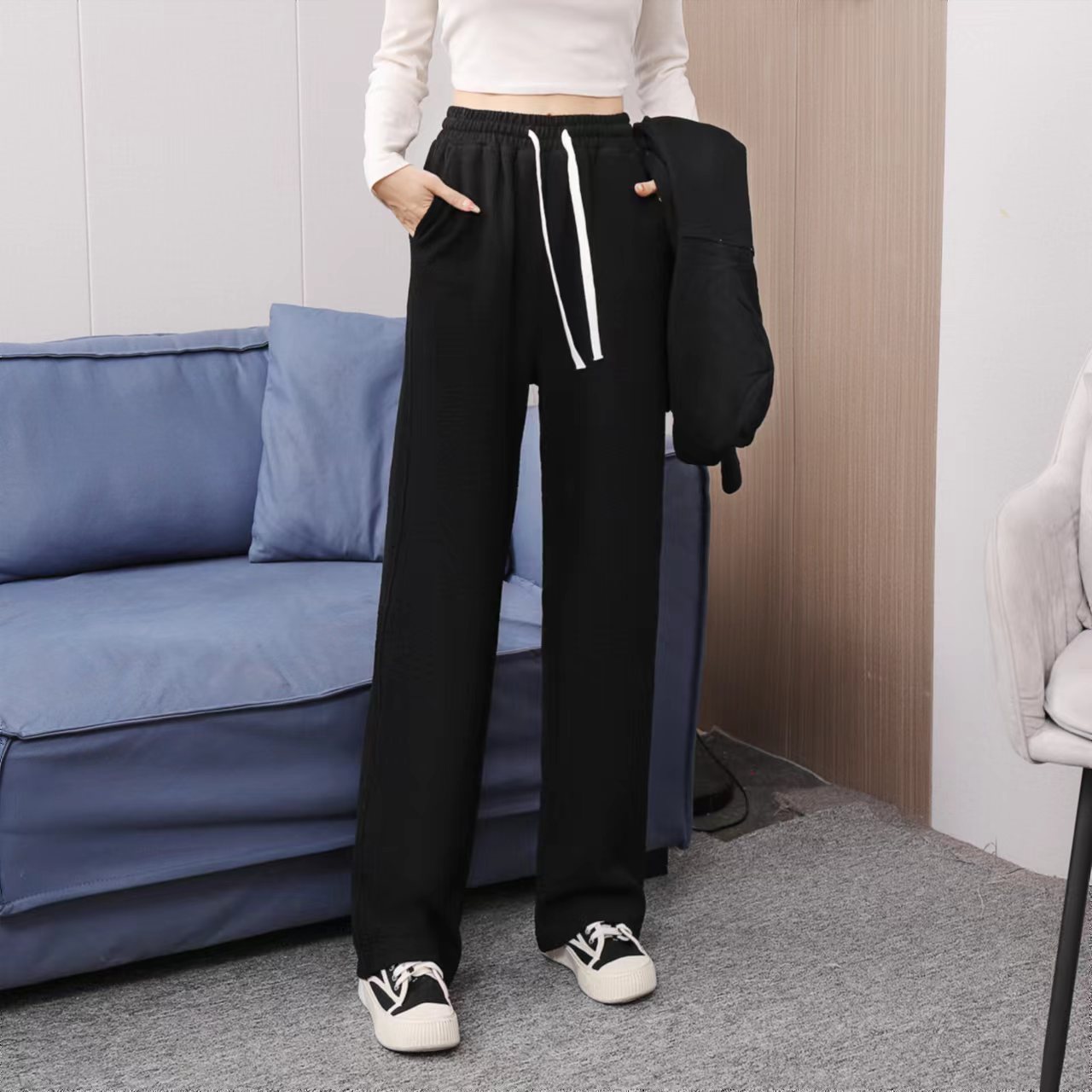 Early spring pure cotton fashionable casual set for women, loose, sporty and slimming straight-leg high-waisted wide-leg pants, zipper hooded jacket pic 40