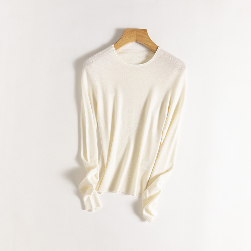 Early autumn machine-washable Yangzi yarn seamless one-piece 18-needle 100. Wool round-neck knitted sweater for women, slimming and shaping top pic 24